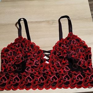 Torrid Red, Pink, Black Embroidered Bralette Size 0